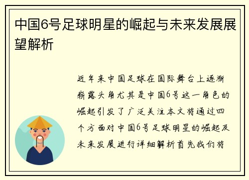 中国6号足球明星的崛起与未来发展展望解析
